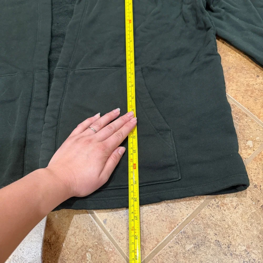 Eileen Fisher Organic Cotton French Terry Hooded Jacket Green Boxy Open Front L